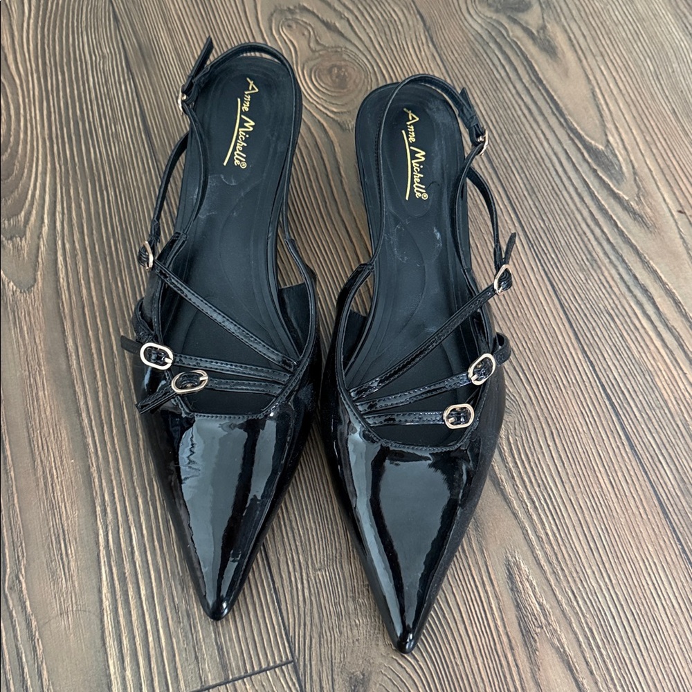 Anne Michelle Black Patent Slingback Heels